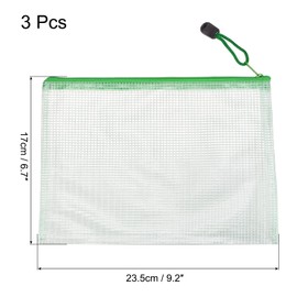 MECCANIXITY Mesh Zipper Bags, A5 Size File Document Pockets Bill Pouch Folders for Office Home Supply, Green Pack of 3