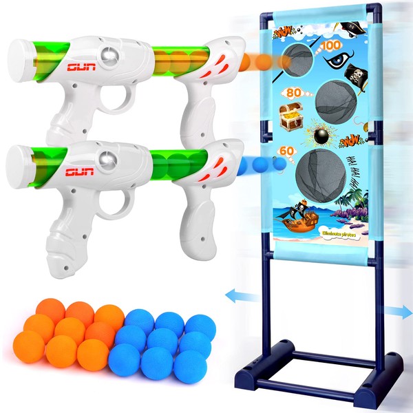 Gun Toy for 5 6 7 8 9 10 11 12 Years Old Boys Girls Best Kids Birthday Gift with Moving Shooting Target 2 Blaster Guns and 18 Foam Balls - Compatible with Nerf Toy Guns