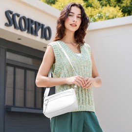 befen Small White Genuine Leather Crossbody Purse for Women, Womens Cross Body Bags Shoulder Purses Handbags with RFID Blocking Card Slots