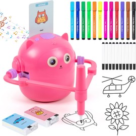 Drawing Robot for Kids, Interactive Educational Drawing Robot for Kids, Magic Painting Robot Toy with 100 Word Cards & 16 Color Pens for Girls and Boys Age (Pink)