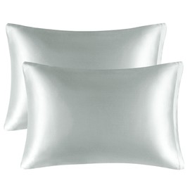 PiccoCasa Satin Pillow Cases 2 Pack, Satin Silk Pillowcase for Hair and Skin with Zipper Closure Soft Pillow Cases Cover Set Silver 50 x 65cm