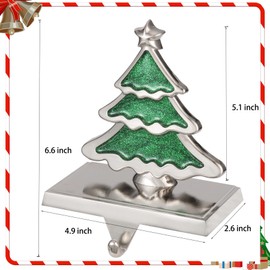 Yuokwer Set of 2 Christmas Stocking Holders for Mantle-Christmas Stocking Hangers for Mantel Xmas Stocking Hooks for Fireplace,Metal Mantle Hooks Shelf Hanger Mantelpiece Decoration (Xmas Tree)