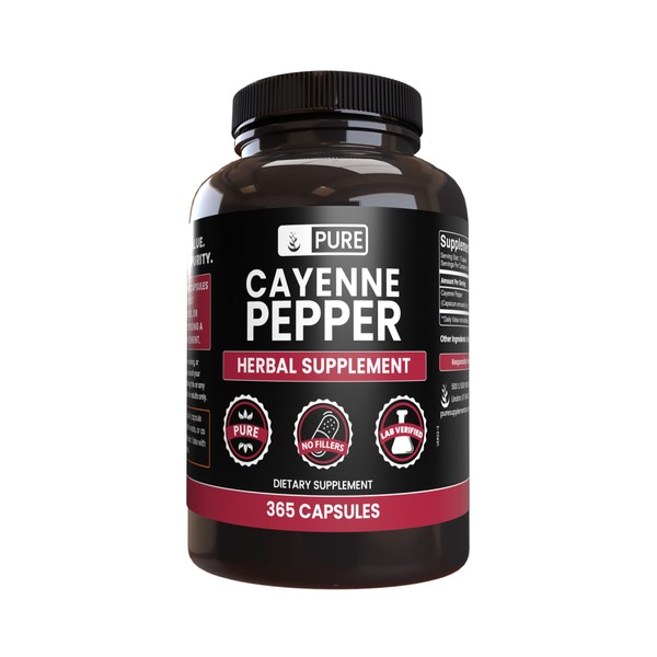 PURE ORIGINAL INGREDIENTS Cayenne Pepper (365 Capsules) No Magnesium Or Rice Fillers, Pure, Lab Verified