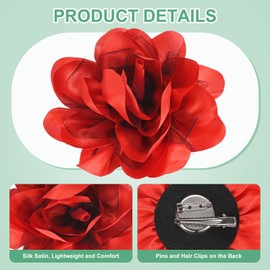 M METERXITY 4-Pack Large Women's Brooches Lapel Pin, Lapel Pins Dainty Satin Fabric Big Camellia Flower Hair Clip Dancer Pin Up for Hats/Parties/Clothes/Jewelry [14cm, Red]