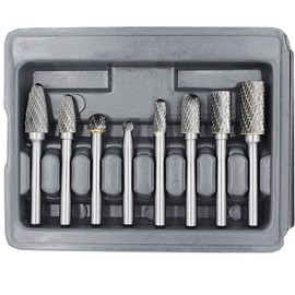 YUFUTOL Carbide Burr Set with 1/4''(6.35mm) Shank 8pcs Double Cut Solid Carbide Rotary Burr Set for Die Grinder Drill, Metal Wood Carving, Engraving,Polishing,Drilling