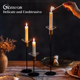 Glasseam Glass Bobeches for Candlesticks Holders: Clear Candle Drip Protectors Set of 12 Ribbed Wax Catchers for Candle Stick Holder Taper Candle Holders for Table Centerpiece Wedding Christmas Dining