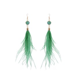RUOFFETA Long Feather Earrings for Women, Bohemian Elegant Delicate Faux Druzy Charms Dangle Earrings(Green)