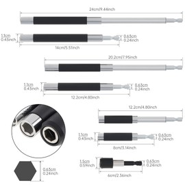 ChgImposs 4PCS Magnetic Drill Bit Extension Set – 60mm Fixed + 80/120/140mm Scalable Magnetic Screwdriver Bit Holders, 1/4" Hex Quick Release Adapter for Impact Driver & Drill