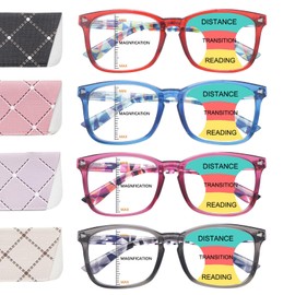 BONCAMOR Progressive Multifocus Reading Glasses for Men and Women 4 Pack Computer Blue Light Blocking Multifocus Readers (4 Mix, 1, Diopters)