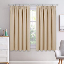 PONY DANCE Bedroom Window Curtains - Short Pencil Pleat Curtain Drapes for Bay Window Thermal Drapery for Noise Reducing/Room Darkening/Privacy Protect, 1 Pair, W 46 inch by D 54 inch, Biscotti Beige