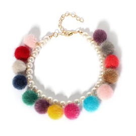 RayMinsino Pet Accessories Mixed Color Hairball Pearl Dog Chain Pet Necklace Adjustable Accessories for Medium Sized Pets (11+2.5in)