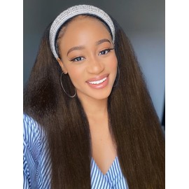 UNICE Headband Wig Human Hair with Drawstring Yaki Straight 22 inch None Lace Front Wigs Human Hair Glueless Half Wigs for Black Women Ombre Chestnut Brown Color