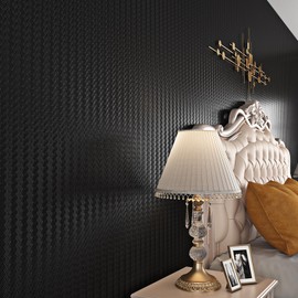 Livelynine Textured Rattan Wallpaper Black Peel and Stick Wall Paper for Bathroom Kitchen Cabinet Covering Waterproof Black Contact Paper for Cabinets 15.8x78.8 Modern Matte Basket Weave Pattern