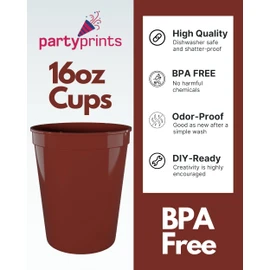 PartyPrints 10 Pack 16 Oz Maroon Reusable Blank Plastic Cups, Stadium Cups Bulk – BPA Free Dishwasher Safe Party Cups, Colored Cups Perfect for Party, Wedding, Birthday Graduation, Clubs