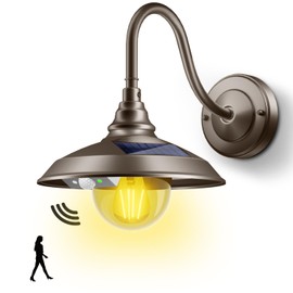 SIEDiNLAR Solar Barn Light Outdoor 3 Modes 2 Lighting, Aluminum Gooseneck Wall Light Vintage Farmhouse Waterproof with Remote & Motion Sensor for Barn Garage Shed Chicken Coop Dark Bronze (1 Pack)