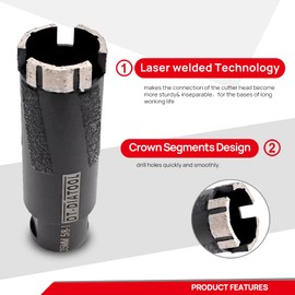 DT-DIATOOL Diamond Core Drill Bit 1-1/2" - Welded Hole Saw 38mm with 5/8-11 Thread for Granite Marble Hard Stone for Angle Grinder