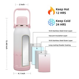 BJPKPK Insulated 50oz Thermos Water Bottle with Lid and Carry Handle Dishwasher Safe Stainless Steel Water Bottles for Outdoor,Pink Pearl