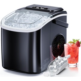 Ice Maker Countertop, Portable Ice Machine Ready in 6 Minutes with 9 Cubes 26LBS in 24H, Self-Cleaning with Ice Scoop and Basket, Two Sizes of Bullet Ice for Home Kitchen Office, Bar and Parties