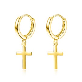 925 Sterling Silver Gold Cross Hoop Earrings Hypoallergenic Huggie Jewellery Gifts for Women Men Teens Girls 13mm