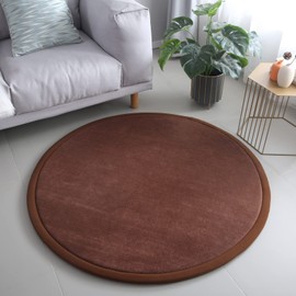 Loartee Thick Kids Round Rug - Coral Velvet Area Rugs, Memory Foam Circular Carpet for Nursery Playroom Home Decor Dormitory, Diameter 39 inch, Coffee