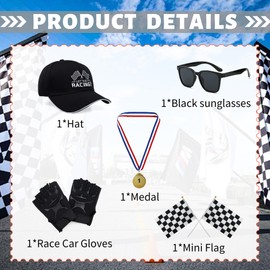 Dzorim Racing Driver Costume Children's Boys Racer Jumpsuit Fancy Dress Costumes with Gloves Glasses Flag Hat (140)