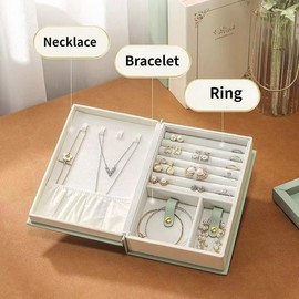 Jewelry Organizer Box Book, PU Leather Travel Jewelry Case with Magnetic Closure | Double-Sided Storage for Earrings, Necklaces, Rings & Bracelets | Compact, Luxe Gift for Women(Quiet Blue)