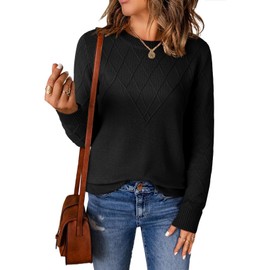 EVALESS Womens Sweaters 2025 Fashion Trendy Fall Oversized Long Sleeve Round Neck Cable Knit Cute Loose Fit Plus Size Chunky Pullover Tops Clothes,Black Medium