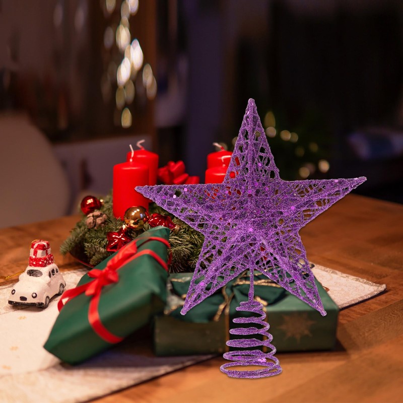 Ciieeo Christmas Star Tree Topper Metal Glittered Sparkle Star Treetop