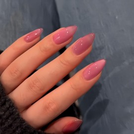 KQueenest Cat Eye Dark Pink Press on Nails Almond Shape, Glitter Fake Nails Medium, Thick Sparkly Glass Nails Press on, Shiny Acrylic Nails, Cute Bling Stick on Nails for Women Small Hand, 30 Pcs