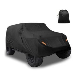 REPAIROCK Car Cover for Jeep Wrangler JK JL YJ TJ 4 Door 2007-2021 Outdoor Waterproof Sun Rain Dust Wind Snow Protection w/Driver Door Zipper Black Auto Replacement Parts