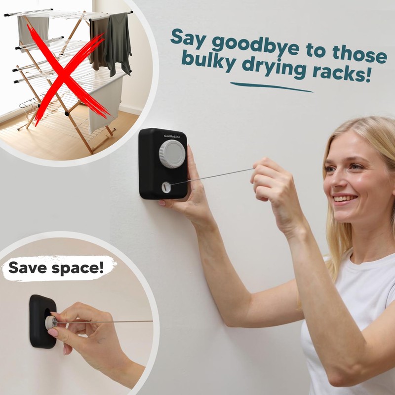 GorillaLine Max – Retractable Clothesline Indoor Outdoor, Non-Sagging Heavy Duty