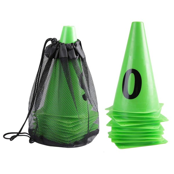 Gavigain 10Pcs 23cm Soccer Training Cone,Green Soccer Cones Number 0-9