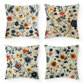 Umootek 4pcs Pastoral Printed Floral Throw Pillow Covers, 18 x 18 Inch Simple and Comfort Decorative Pillows Cases for Couch Sofa Bed Chair Home Decorations(Short Plush)