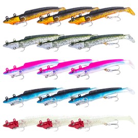 Goture Flounder Set, Jig Head, Vibrating Jig Head, Worm, Soft Lure, Sea Bass, Flounder, Leakfish, Fishing, Fishing, 0.6 oz (18 g), Set of 15