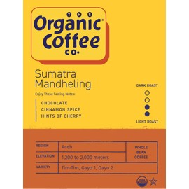 The Organic Coffee Co. Whole Bean Coffee - Sumatra Mandheling (2lb Bag), Medium Roast, USDA Organic