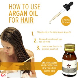 100% Natural Argan Oil, Deeply Moisturizing For Beautiful, Silky Hair & Nutrient Rich for Healthy Nails. Fast Absorbing & Longer Lasting, 30ml