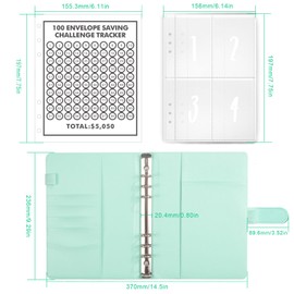 Budget Planner, AMONENZ A5 Money Saving Folder, Faux Leather Savings Book with 100 Envelopes, Water and Dustproof, Home School Office Budget Binder (Green)
