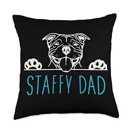 Staffy Dad Merch Staffy Dad with Staffordshire Bull Terrier Dog Throw Pillow, 18x18, Multicolor