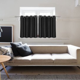 PiccoCasa Blackout Curtains 2 Panels Grommet, Black Thermal Insulated Curtains Panel Darkening Small Window Curtains for Bedroom Living Room 52 x 36 Inch (Width x Length), 36inch Drop