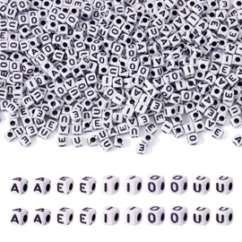 Boutigem 500Pcs 5 Styles Acrylic Vowel Letter Beads Cube with A E I O U Initial Alphabet Beads 5mm Square Opaque Acrylic Letter Beads for Friendship Bracelet Jewelry Making