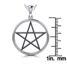 Jewelry Trends Sterling Silver Pentacle Pentagram Black Star Pendant Necklace 18"