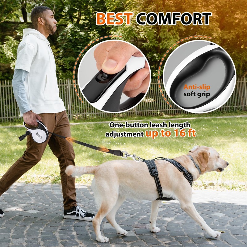 Upgraded Retractable Dog Leash with Chew Proof Extender, Pet Walking