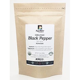 AyurBest Organics Black Pepper Powder, Piper nigrum - 100% USDA Organic, Kosher (8 oz)