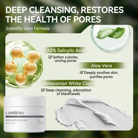 LANBENA 2 PCS Pore Strips, 2% BHA(Salicylic Acid) Nose Pore Strips 2.0 + Bamboo Charcoal Blackheads Remover Peel off Mask 3.0, Plants Pore Cleanser Purifying, added Amazonian White Clay, Oil Control