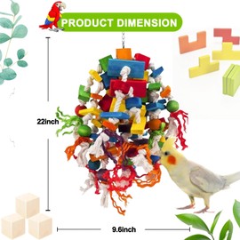 MQUPIN Large Parrot Toys Bird toys, Strong Chewing Quaker Parrot Toys,100% Natural Multicolored Wooden Blocks Parrot Cage Bite Toy for Large Medium Birds Macaws African Grey Parrot Toys(Colorful)