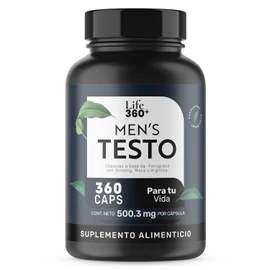 LIFE 360+ Mens Testo | 360 Cápsulas | Maca Negra, Maca Roja y Maca Amarilla, L-Arginina, Zinc, Vitamina D, Magnesio, Ginseng y Guarana | Suplemento Alimenticio | 360 Cápsulas por Envase