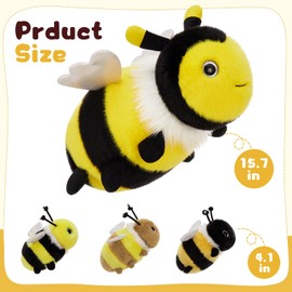 MorisMos Bee Plush Toy 15 Inch, Luminous Bee Stuffed Animals with Baby Inside, 4PCS Stuffed Bumblebee Toys for Kids Girls Boys, Glow in The Dark