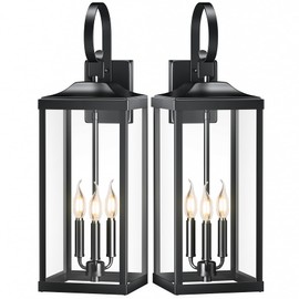 Yolsunes 2 Packs 24" Extra Large Outside Wall Light Fixture 3-Light, Black Outdoor Porch Lantern Wall Mounted, Waterproof Modern Outside Wall Sconce Coach Lamp for House, E12