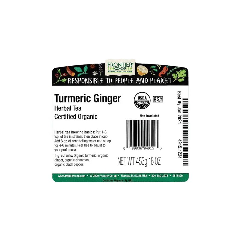Frontier Co-op Té Orgánico De Cúrcuma Y Jengibre, 1 Libra