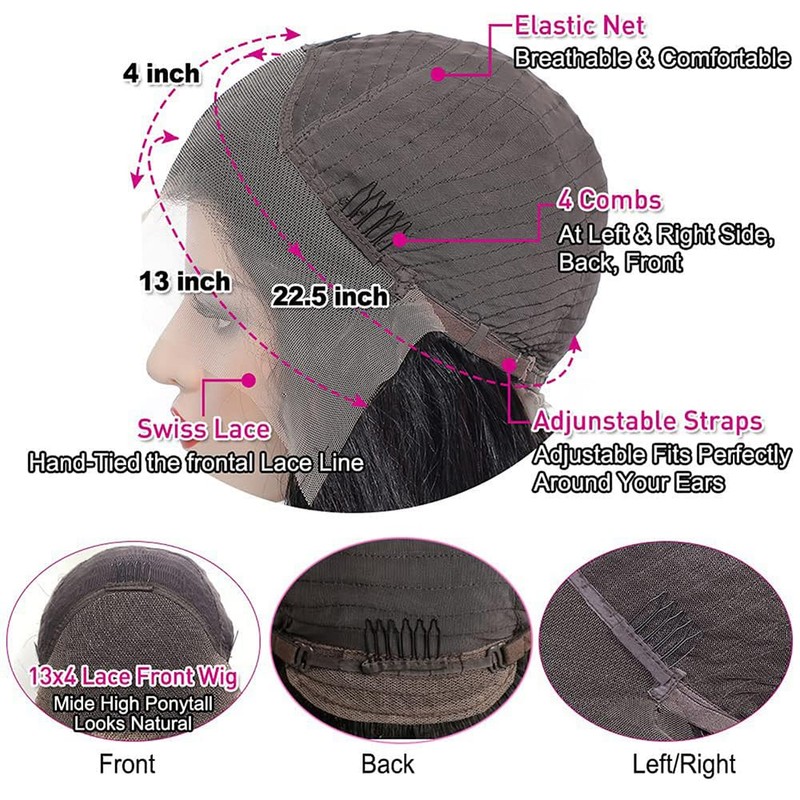 SIFULAN 13x4 Straight Lace Front Wigs Human Hair 18 Inch